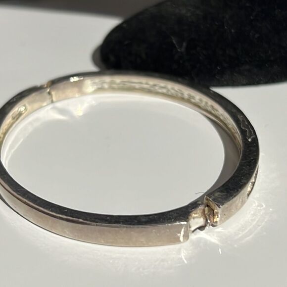 Roman Marked Clear Rhinestone Embellished Silver-tone Hinge Bracelet - Picture 6 of 11